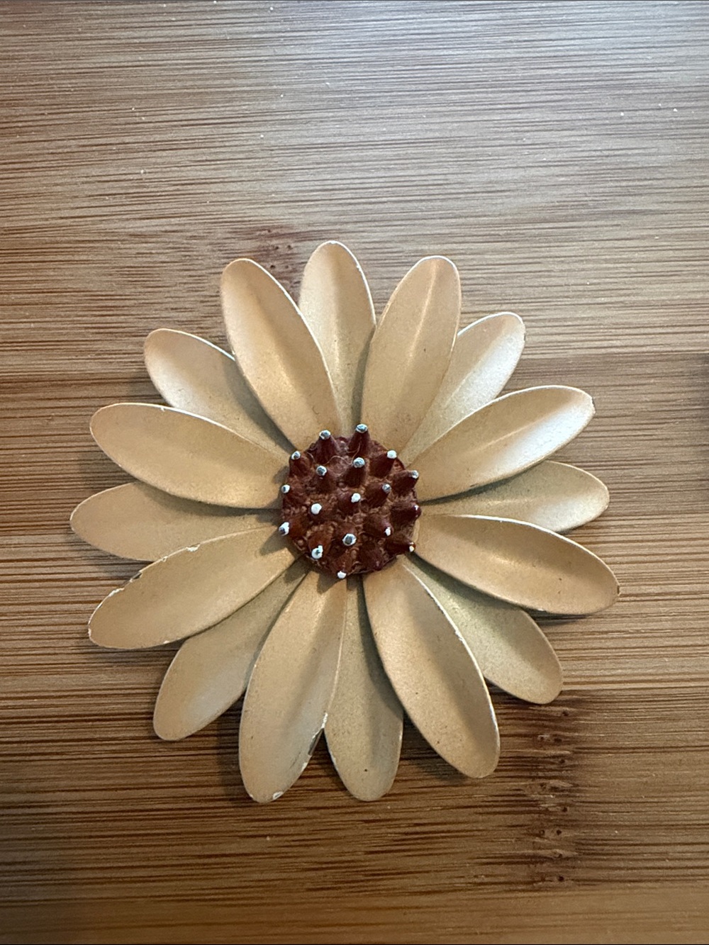 Vintage Tan Flower Wall Brooch with Brown Center